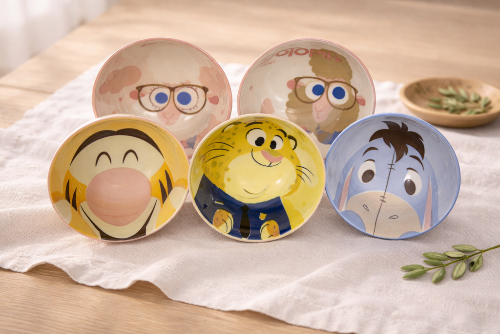 Disney Character Porcelain Ribbed  Bowl Set – 5 Pieces