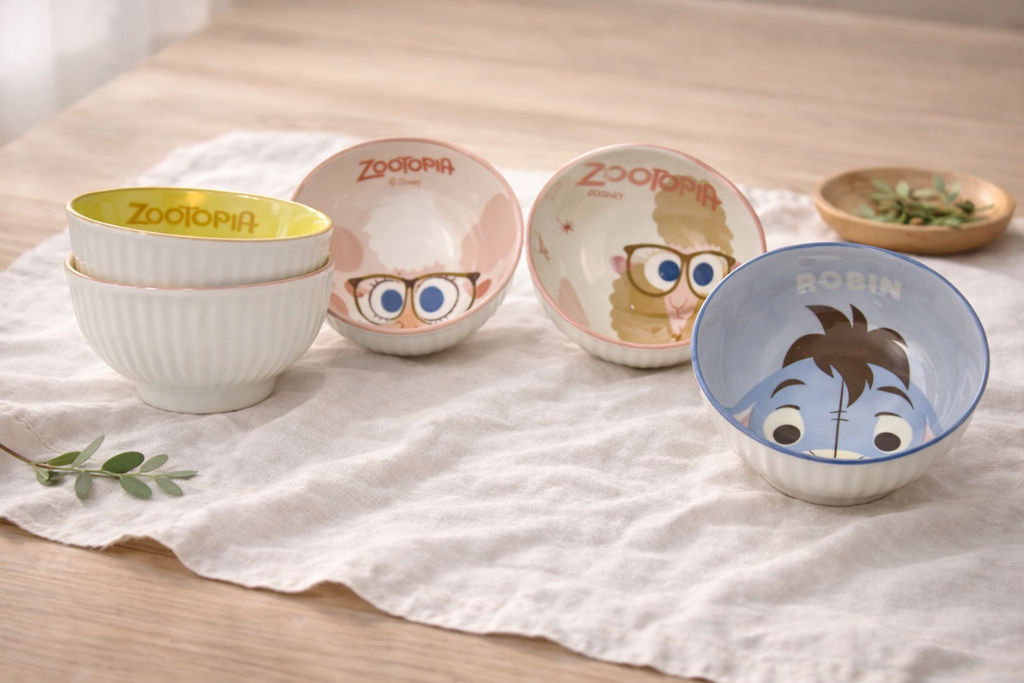 Disney Character Porcelain Ribbed  Bowl Set – 5 Pieces