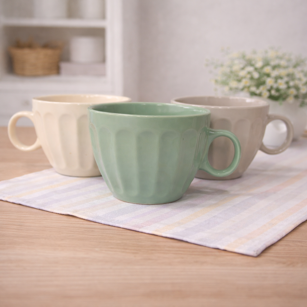 Minimal Ribbed Porcelain Mug