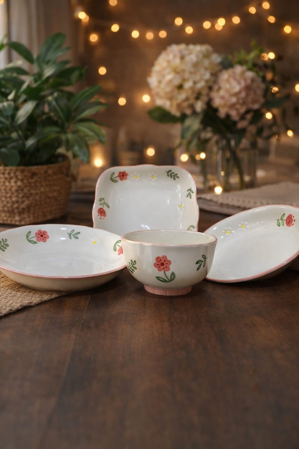 Vintage Flowery Porcelain  Tableware Set – 4 Pieces