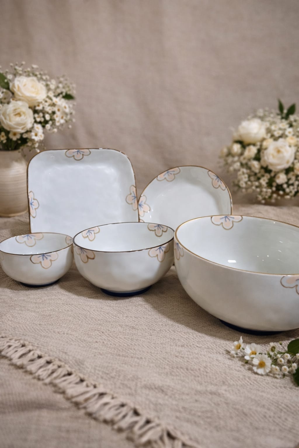 Vintage Flowery  Porcelain Tableware Set – 5 Pieces