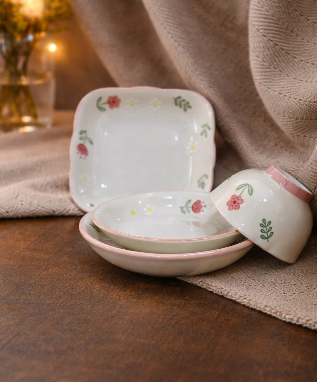 Vintage Flowery Porcelain  Tableware Set – 4 Pieces